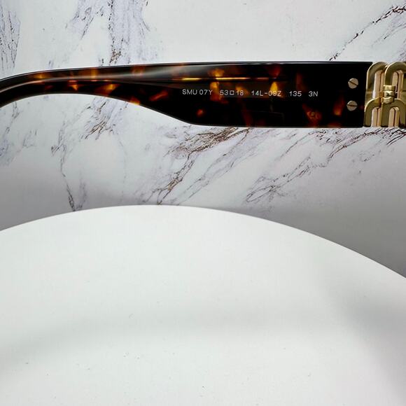 New MIU MIU Sunglasses Brown Tortoise Acetate Gold Metal Logo Italy Authentic - Picture 6 of 16